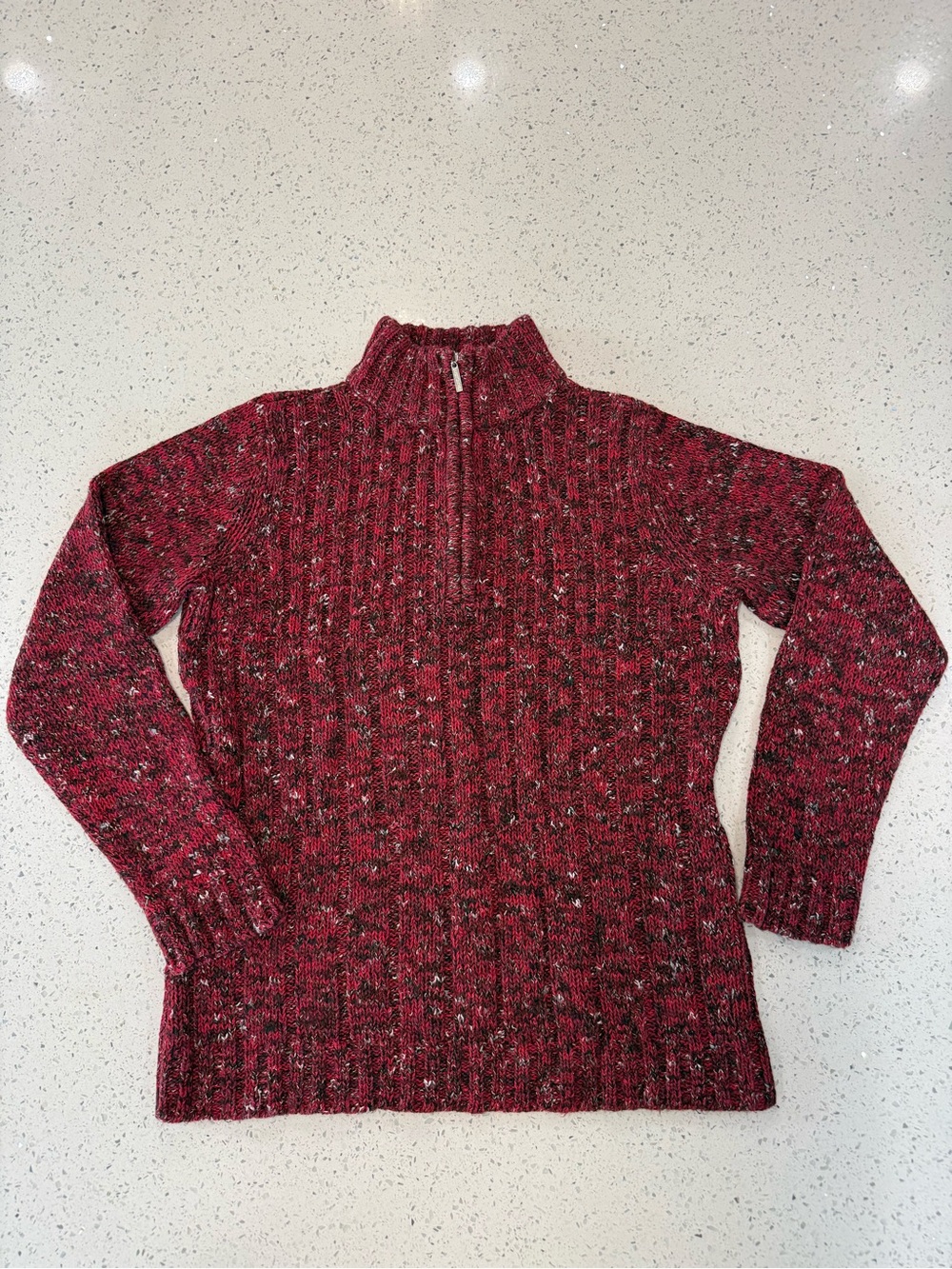 Liz Claiborne Red Speckled Half-Zip Cable Knit Sweater